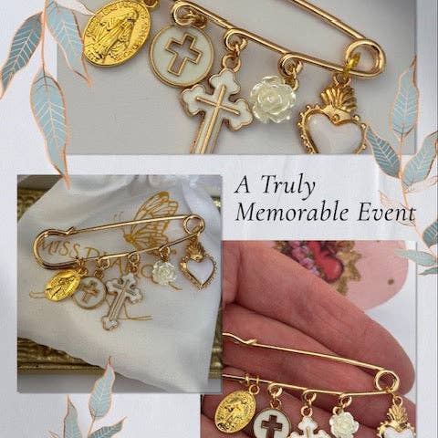 Miss DJ Angel - Wholesale Brooch - Ex-voto brooch, religious medal cross brooch, cross gift for mom, cross gift for woman, white sacred heart cross charm6