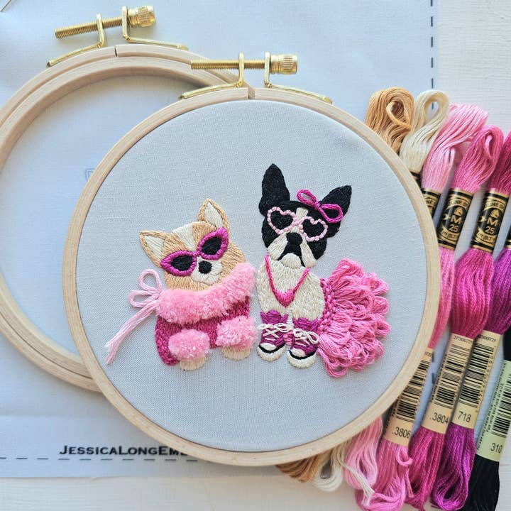 Pawty Time Embroidery Kit for wholesale by Jessica Long Embroidery