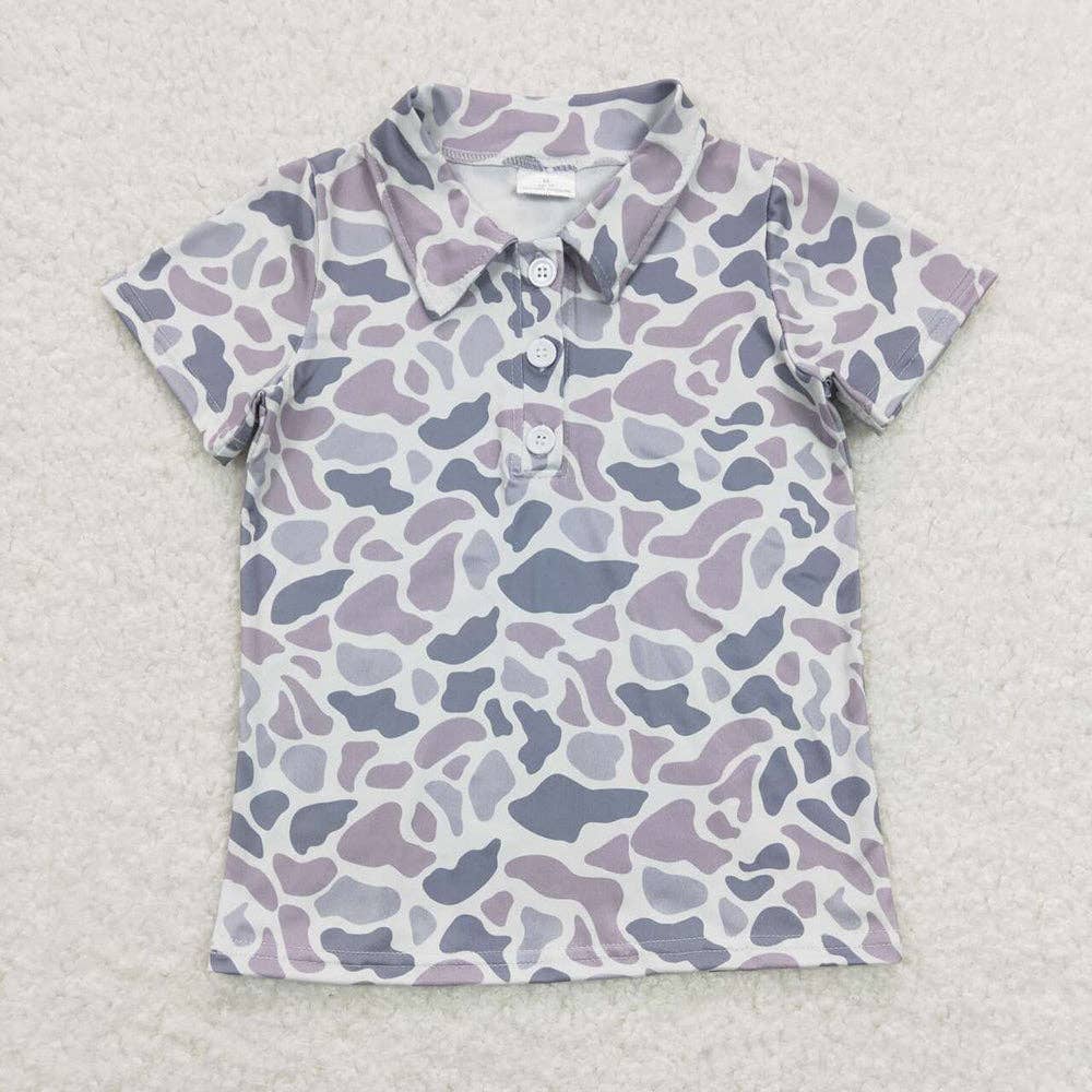 Aier Wholesale - Wholesale Tank Top - Kids - Sibling Baby Boys Short Sleeves Gray Camo Button Polo Shirts Top Rompers1