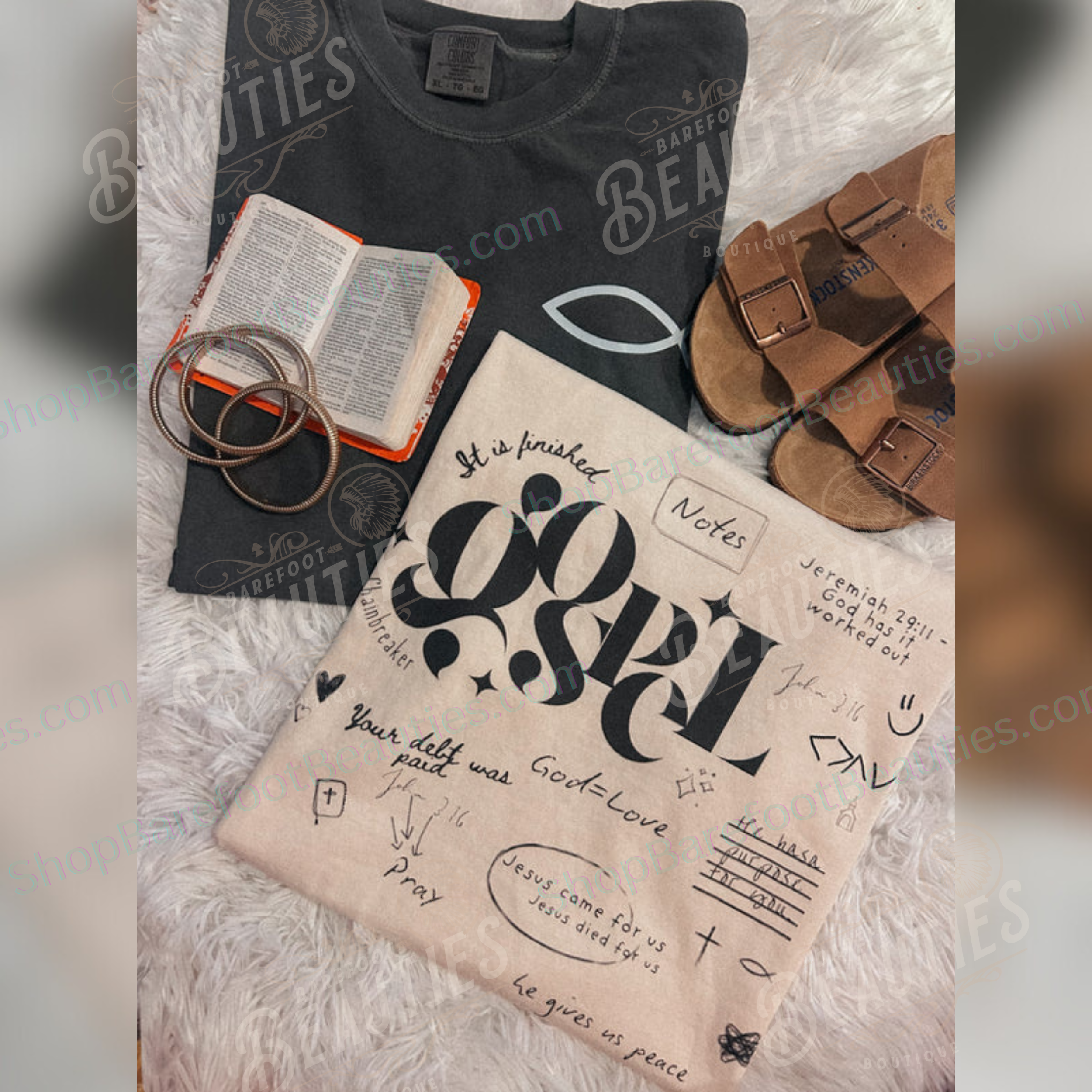 Barefoot Beauties - Wholesale T-Shirt (Graphic) - Women's - Church Notes [WHITE PRINT]3