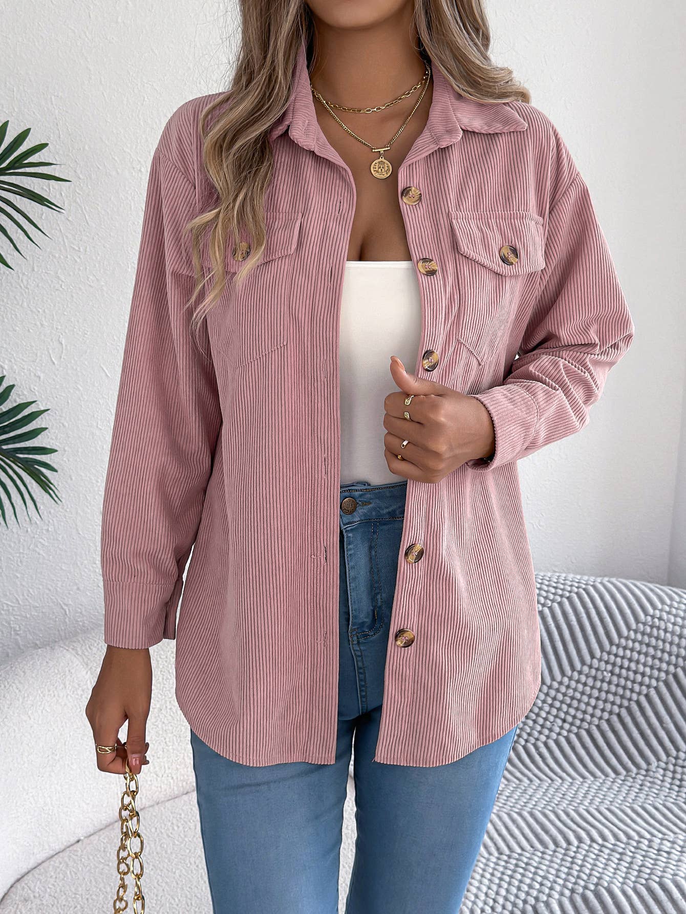 Hope & Sunshine - Wholesale Shirt Jacket/Shacket - Women's - Corduroy Mid-Length Jacket12