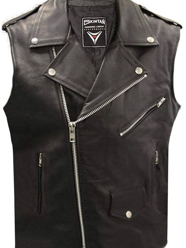 Colete de Couro, Colete de Motociclista Sem Mangas por atacado de Skintan