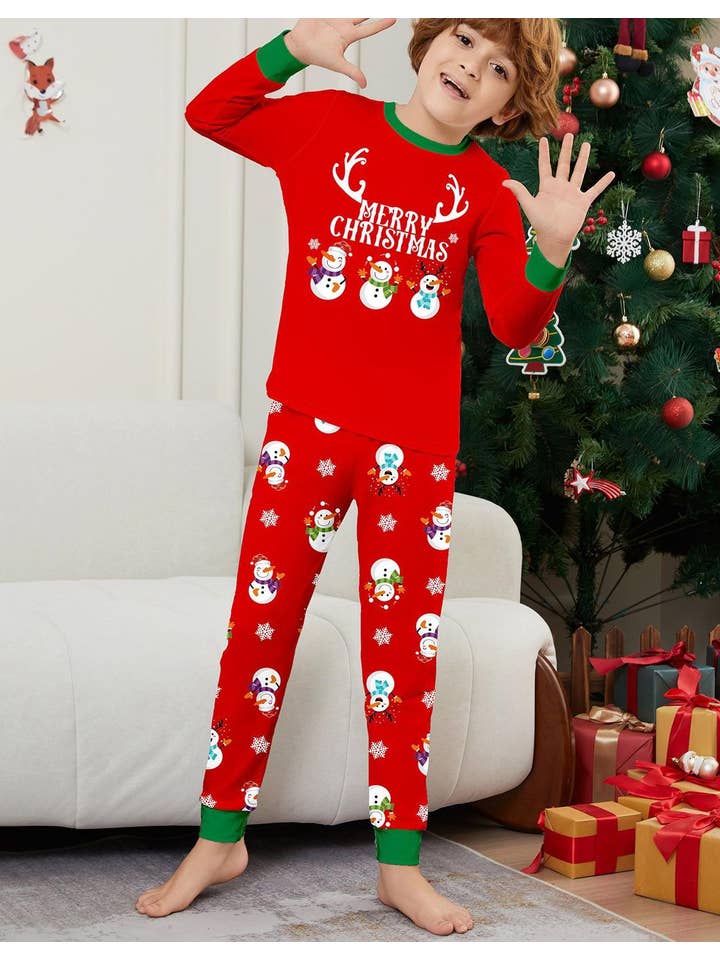 Anna Kaci Wholesale - Wholesale Sleepwear set – Unisex - Family Matching Merry Christmas Snowman Print Pajama Set