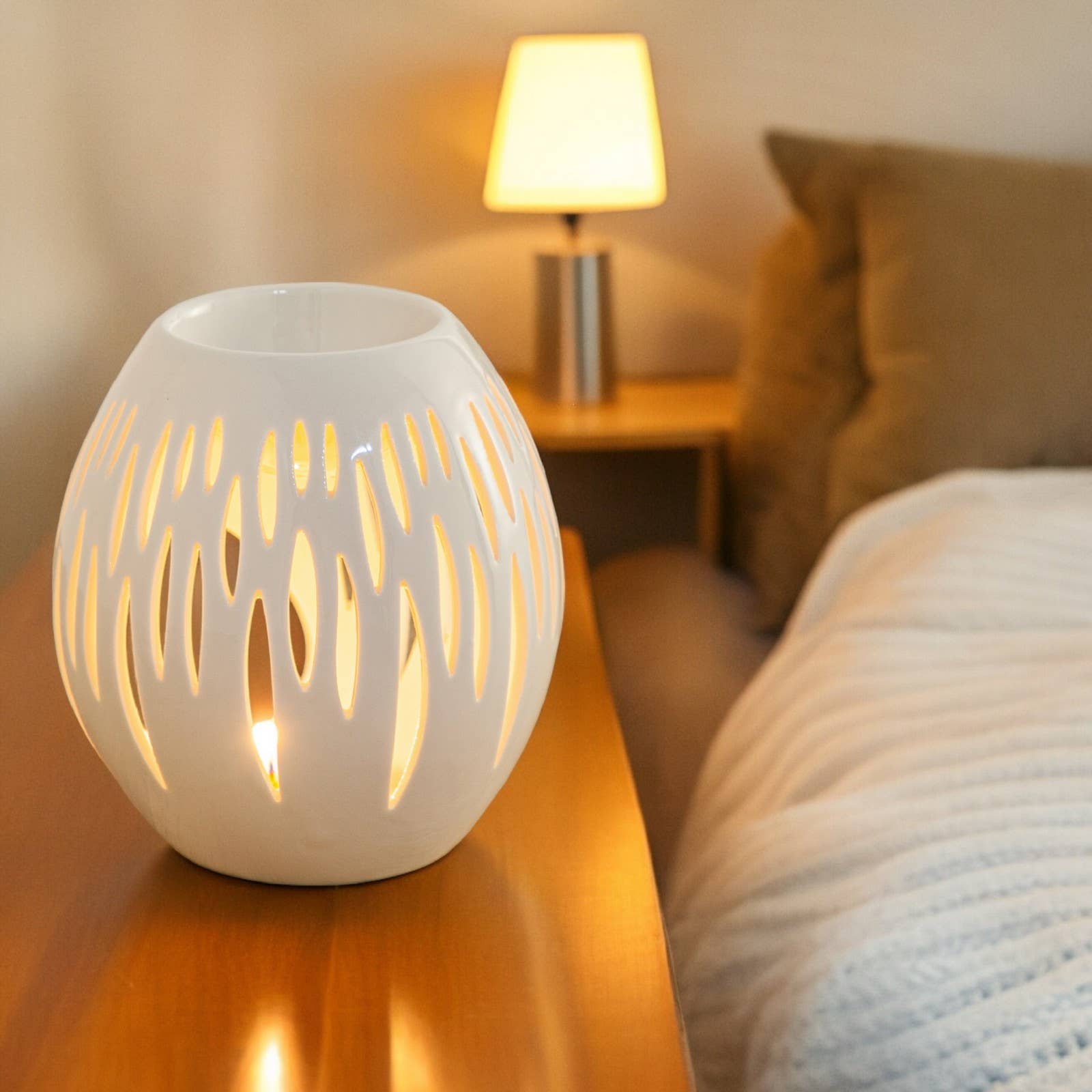 Zen'Arôme - Vente Diffuseur de parfum chauffant - Bruleur huile et cire parfumée en céramique Ovali Blanc4