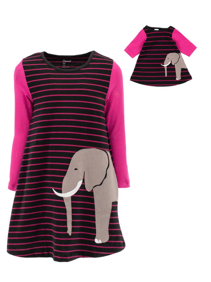 Kids Girl & Doll Cotton Elephant Dress for wholesale by Leveret Pajamas