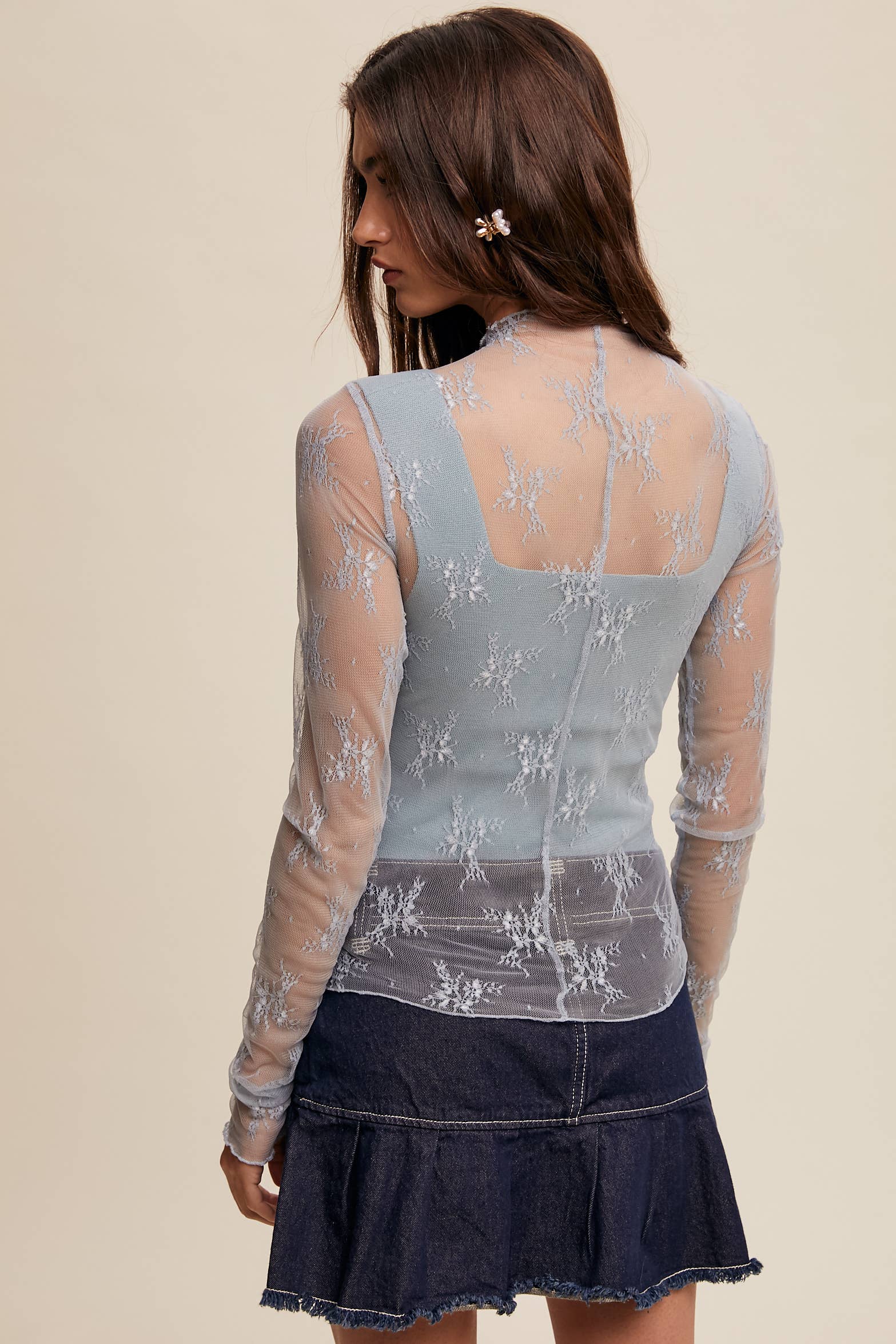 Listicle - Wholesale Blouse - Women's - Sheer Lace Long-Sleeve Top108
