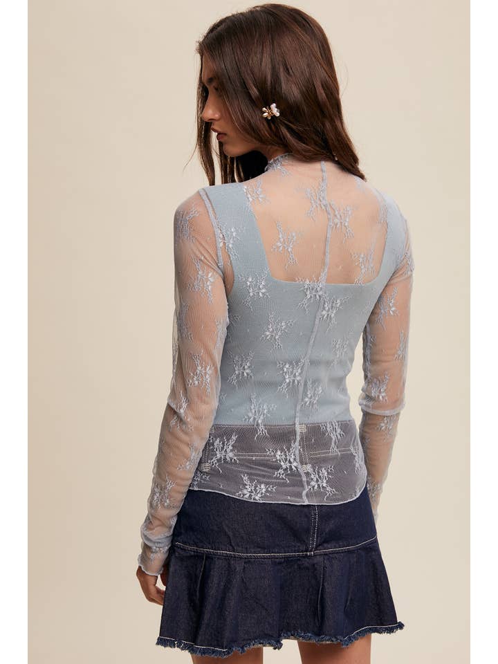 Listicle - Wholesale Blouse - Women's - Sheer Lace Long-Sleeve Top69