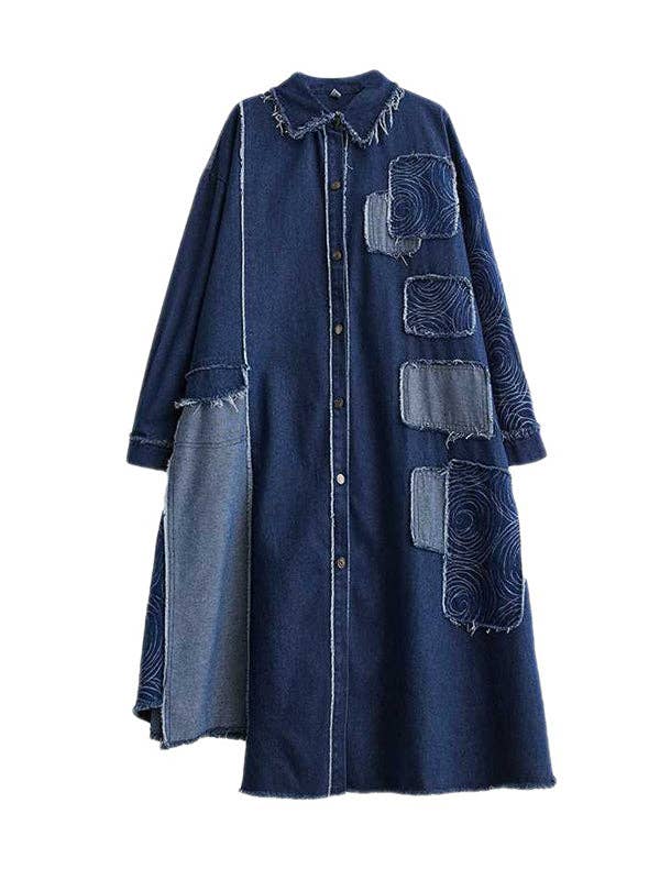 UZ Wholesale Store – wholesale Trenchcoat - Dam – Asymmetrisk knäppt lång trenchcoat med fransar och delade sömmar, lös passform9