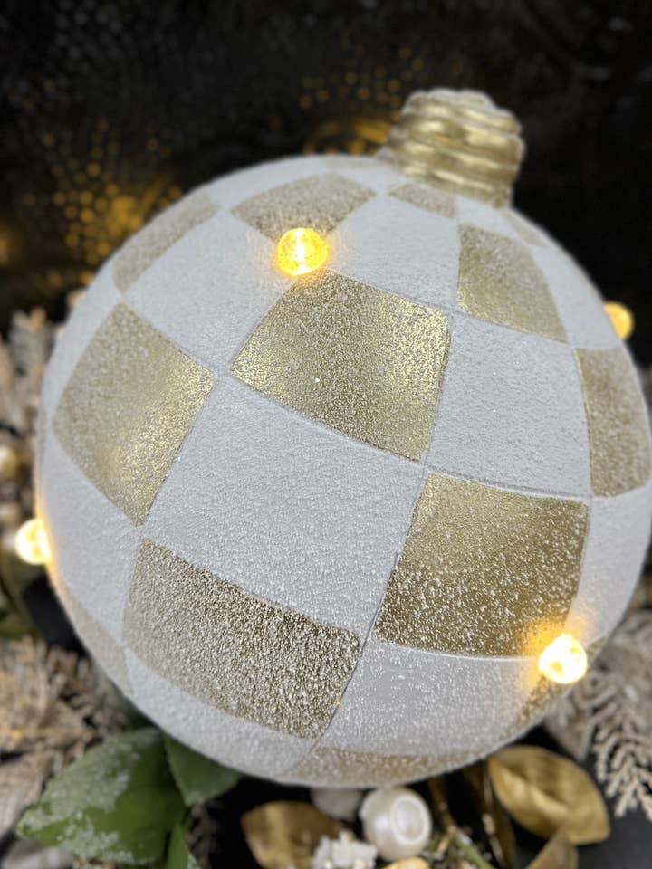 Large Checkered LED Resin Ornament 10in for wholesale by Wholesale Home Decor