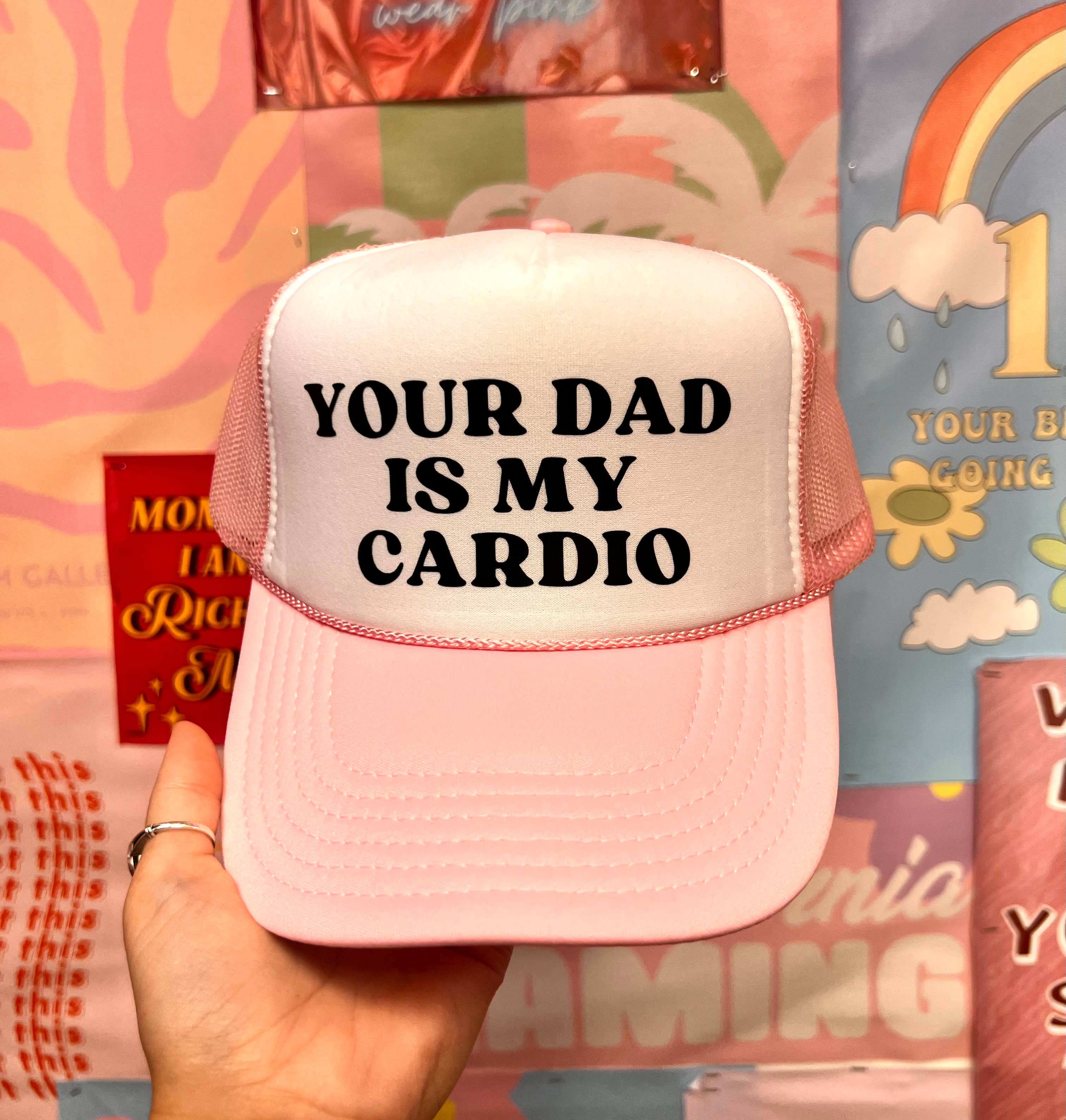 Happy Hour – wholesale Trucker hat – Women’s – Your Dad Is My Cardio - Pink Trucker Hat2
