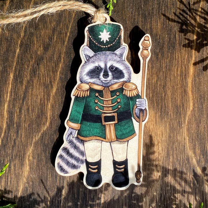 Allison Stoiser Art - Wholesale Ornament - Raccoon Nutcracker Wood Print Christmas Ornament0