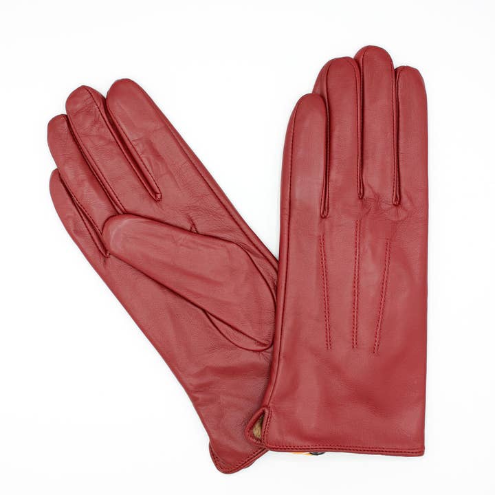 Hologramme Paris - Wholesale Gloves - Women's - Women's Fleece Lined Leather Gloves - Burgundy