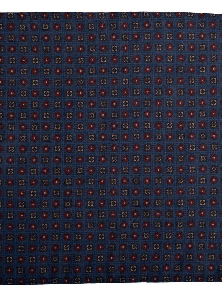 Vintage Einstecktuch aus Marineblauem Wollstoff mit Bordeauxrotem und Beigefarbenem Muster POCV1046 für den Großhandel von Graffeo Cravatte