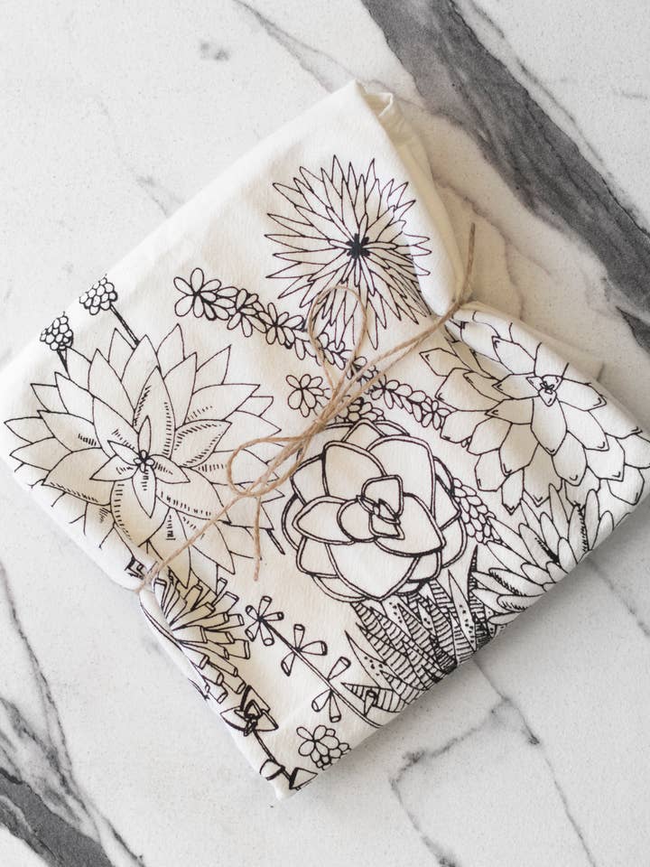 Succulent - Cotton Flour Sack Tea Towel for wholesale by Krista Pischner Studio
