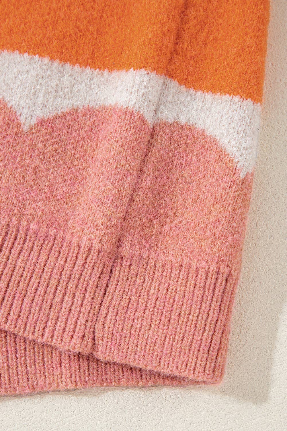 Rose Red Wave Striped Balloon Sleeve Drop Shoulder Sweater for wholesale on Faire7