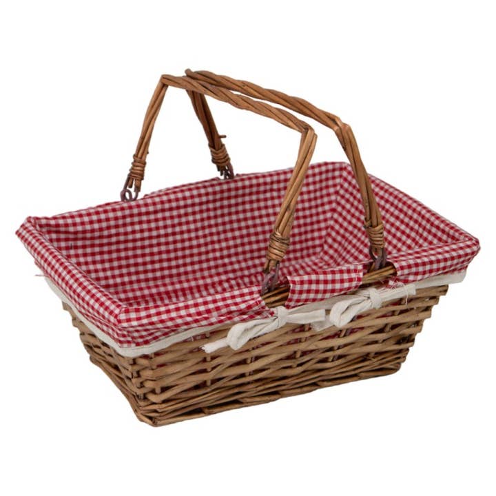 Natuurrieten mand met rood-wit geruit voering en dubbele handvatten voor wholesale door Deffrennes