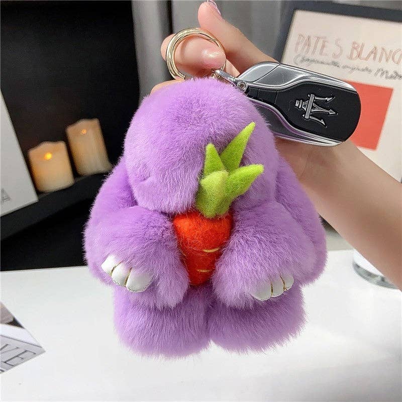 Plush Looks - Wholesale Keychain - Women's - Rex Rabbit Fur Cute Fluffy Bunny Holding Carrot Keychain5