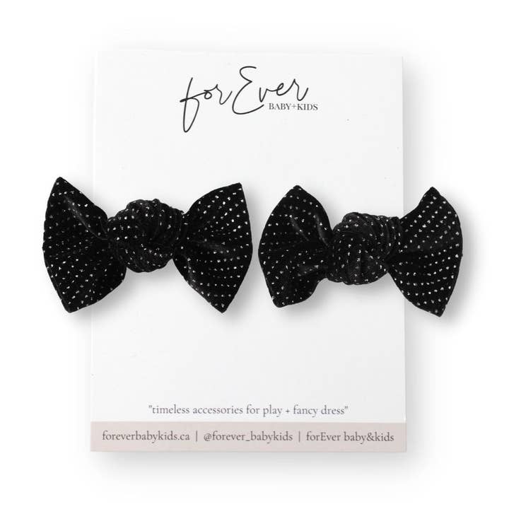 Conjunto de pigtail com nó de veludo preto glitter por atacado de forEver baby+kids