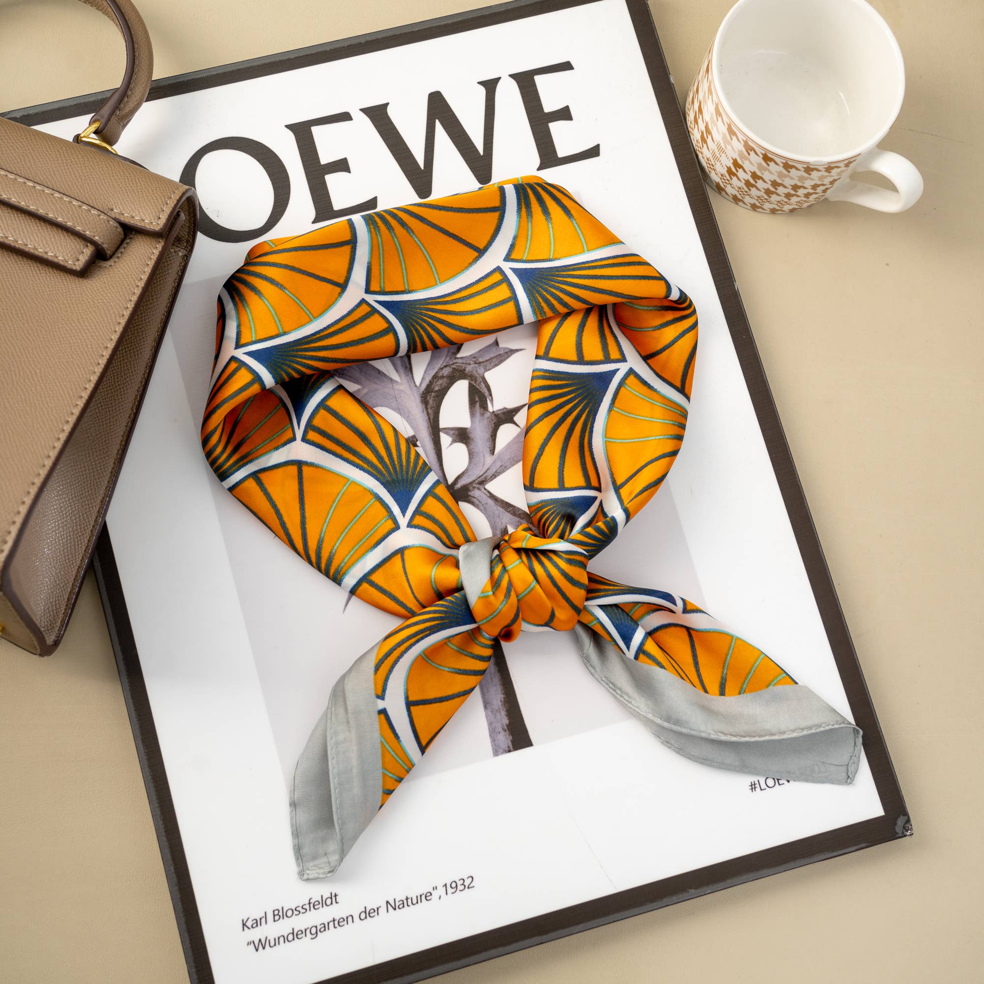 COSMOS - Wholesale Head Scarf - Women's - 70x70 Silk Effect Square Scarf – Fan Pattern, Accessory0