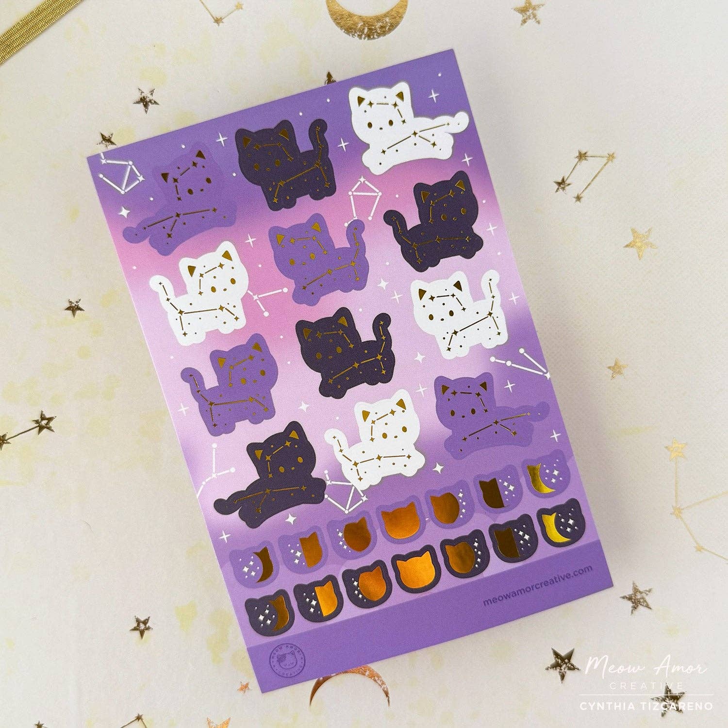 Meow Amor Creative - Wholesale Sticker - Constellation Cats Gold Foil Sticker Sheet1