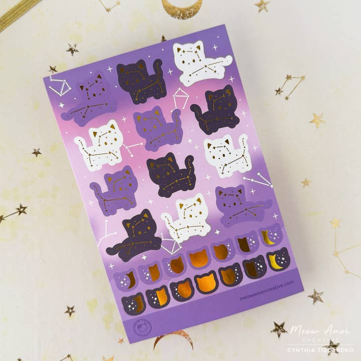 Meow Amor Creative - Wholesale Sticker - Constellation Cats Gold Foil Sticker Sheet1