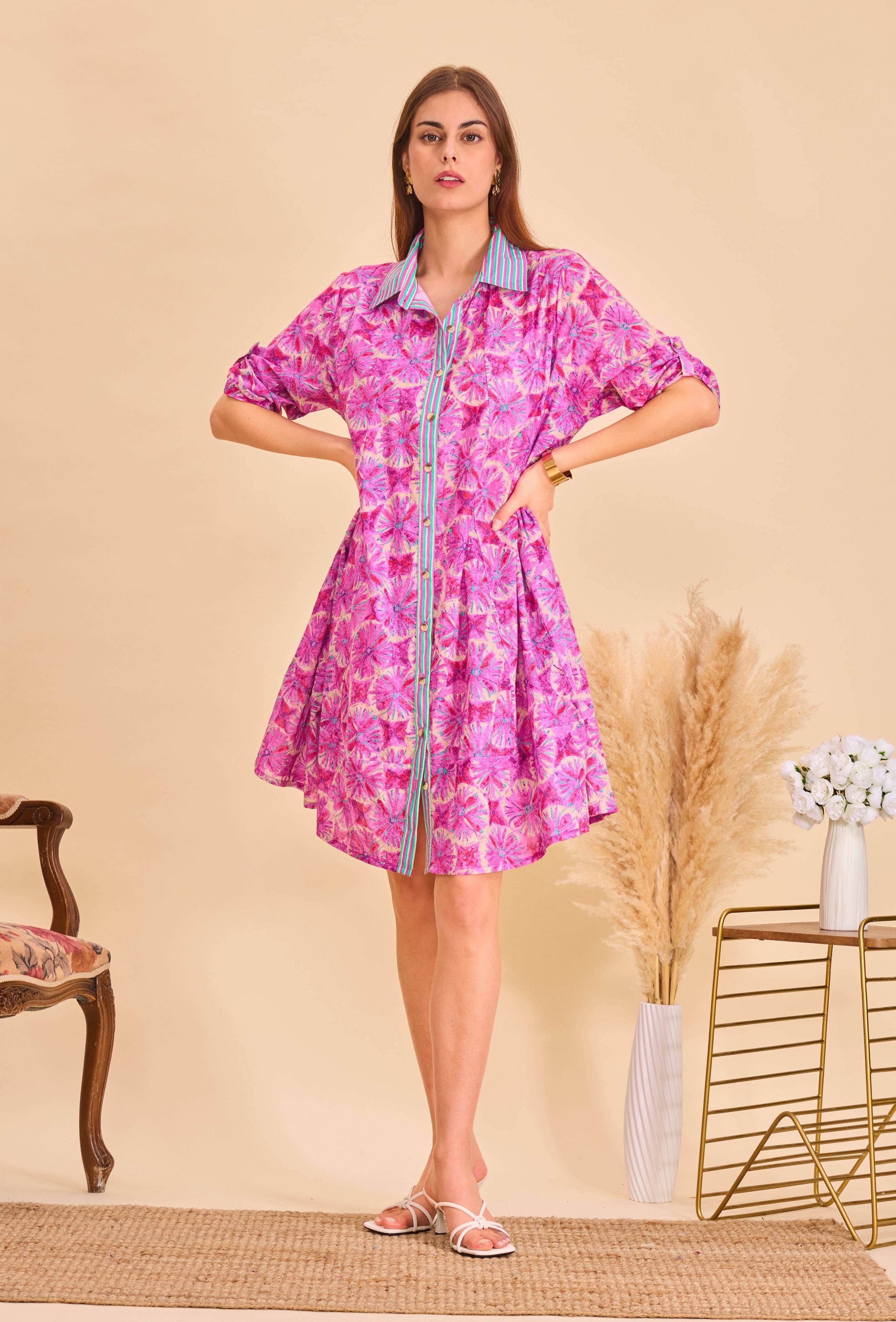 IP214 Abito corto in cotone bohémien - Orice  in vendita all'ingrosso su Faire1