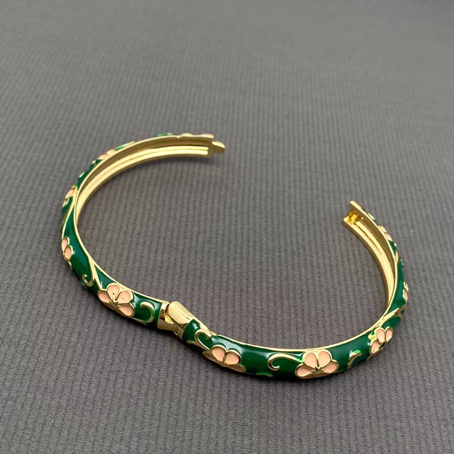 Mio Queena - Vente Bracelet jonc - Bracelet en émail Chinoiserie fleur plaqué or 18K2