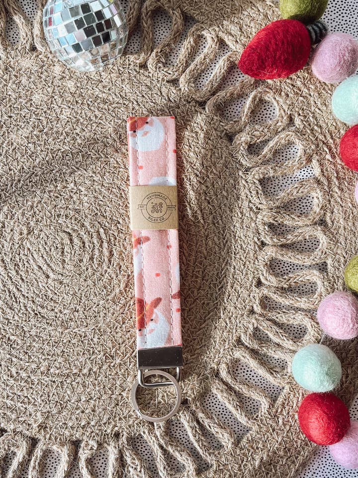 Cowboy Santas Christmas Wristlet Keychain, Key Fob for wholesale by Handmade Riley Co