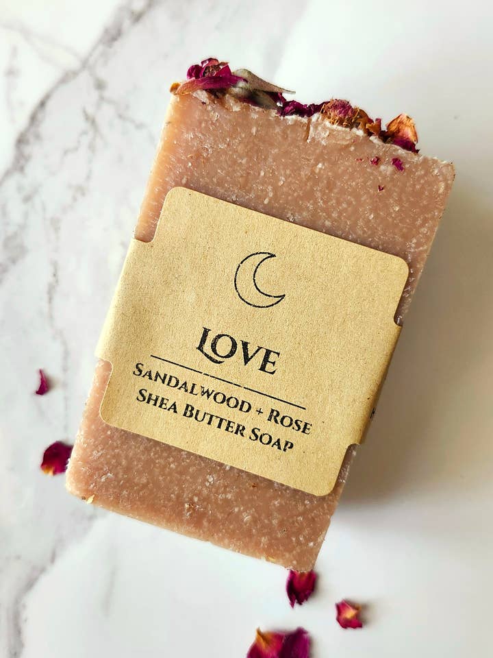 Sandalwood + Rose Organic Shea Butter Love Soap for wholesale by Three Witches Tea Shop