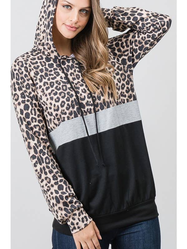 Brown ET5145-13 ANIMAL AND SOLID HOODED TOP for wholesale on Faire