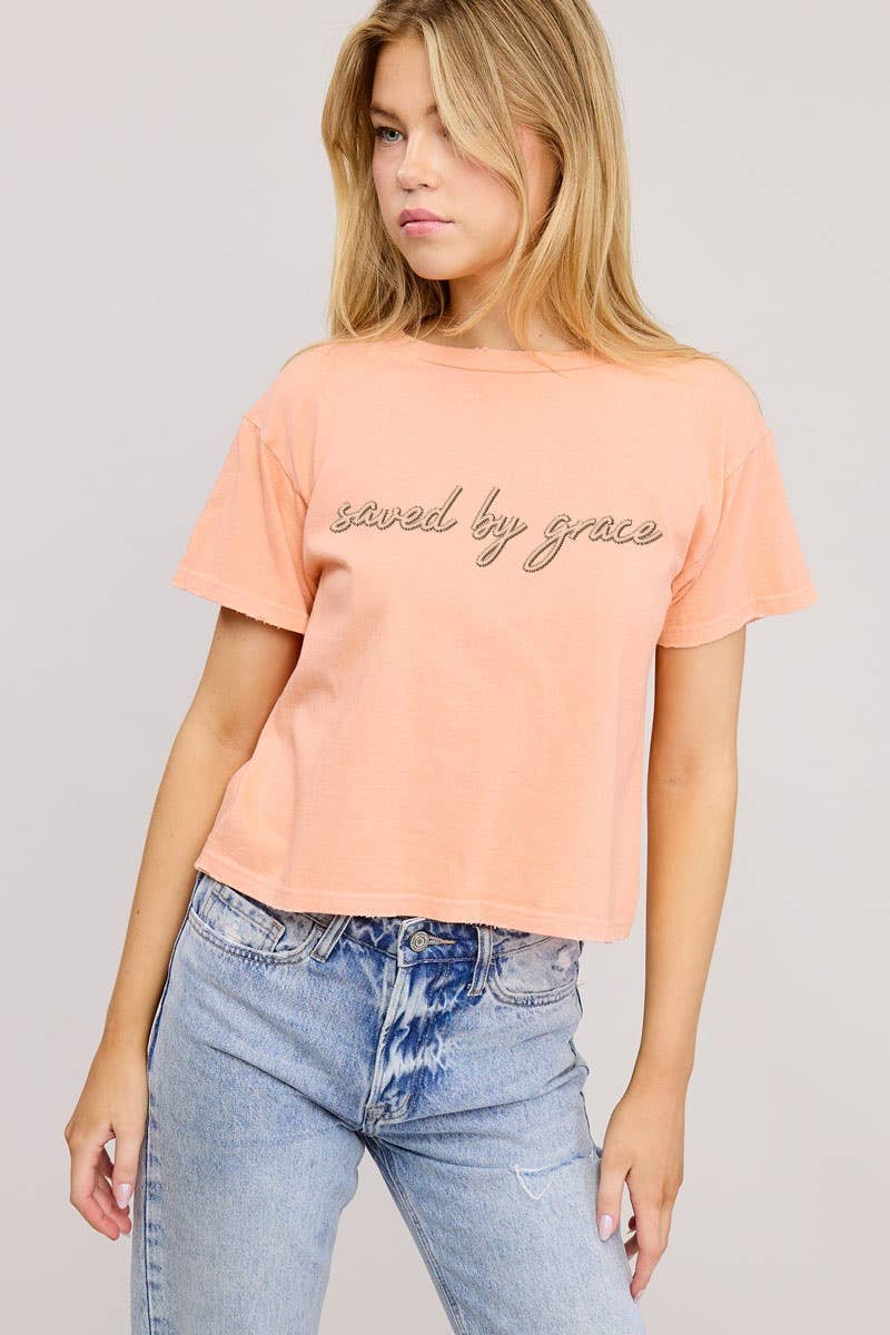 Zutter - Wholesale Screen Printed T-Shirt - Women's - PUFF' Saved By Grace Graphic S/S Seamless Faux Crop8