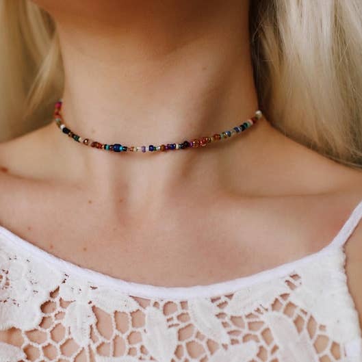 Boho Multi Beaded Choker: One-of-a-Kind Bohemian Necklace for wholesale by bohemians closet