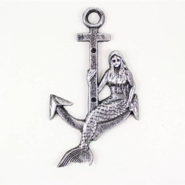 Rustiek zilver gietijzeren zeemeerminanker 9" voor wholesale door Hampton Ironworks