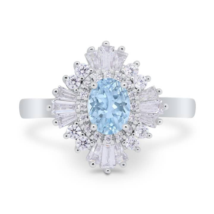 Vintage Oval Halo Wedding Ring Simulated Aquamarine CZ for wholesale by Blue Apple Imports