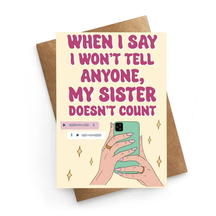 Tell Everything To - Funny Sister Birthday Card for wholesale by STUCK SHOP GIFTS