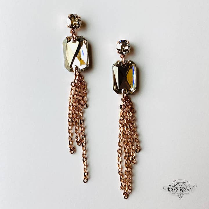 Emerald Cut Rose Gold × Silver Shade Tassel Örhängen för wholesale av KaraMarie