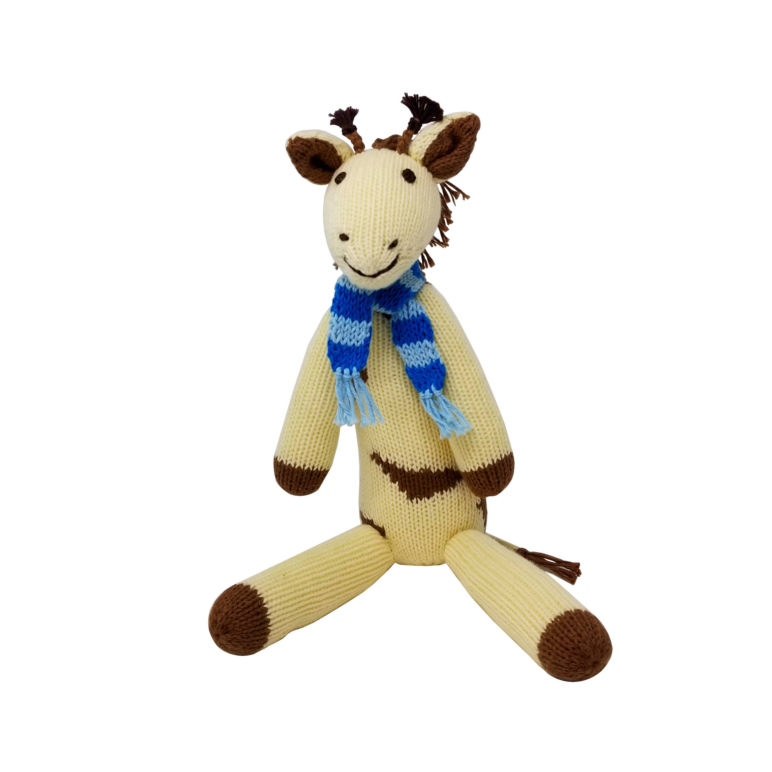 Melange Collection – wholesale Stuffed/plush toy – Kids & baby – Handmade Knit Cotton Giraffe Toy with Blue Scarf