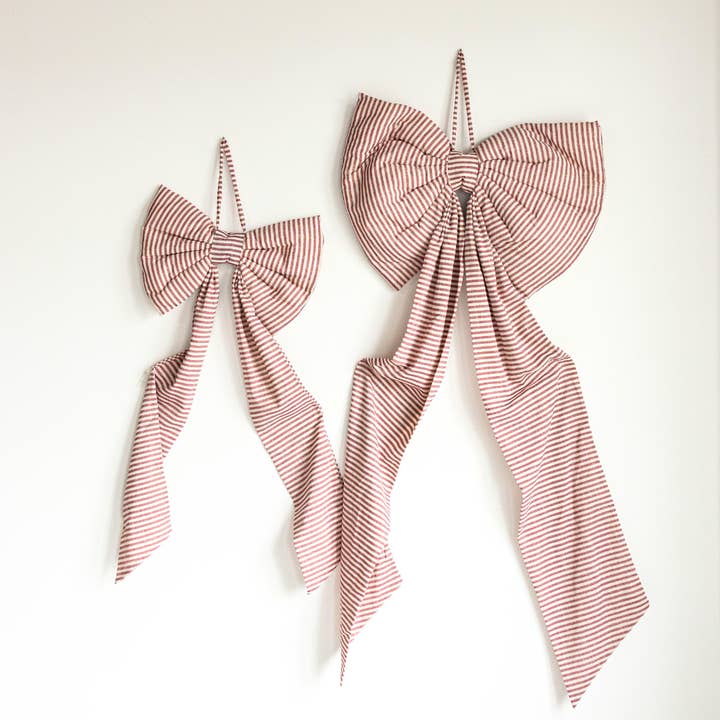 Luxe B Co - Wholesale Christmas Decoration - Bows Oversized Cranberry Red Striped Fabric0