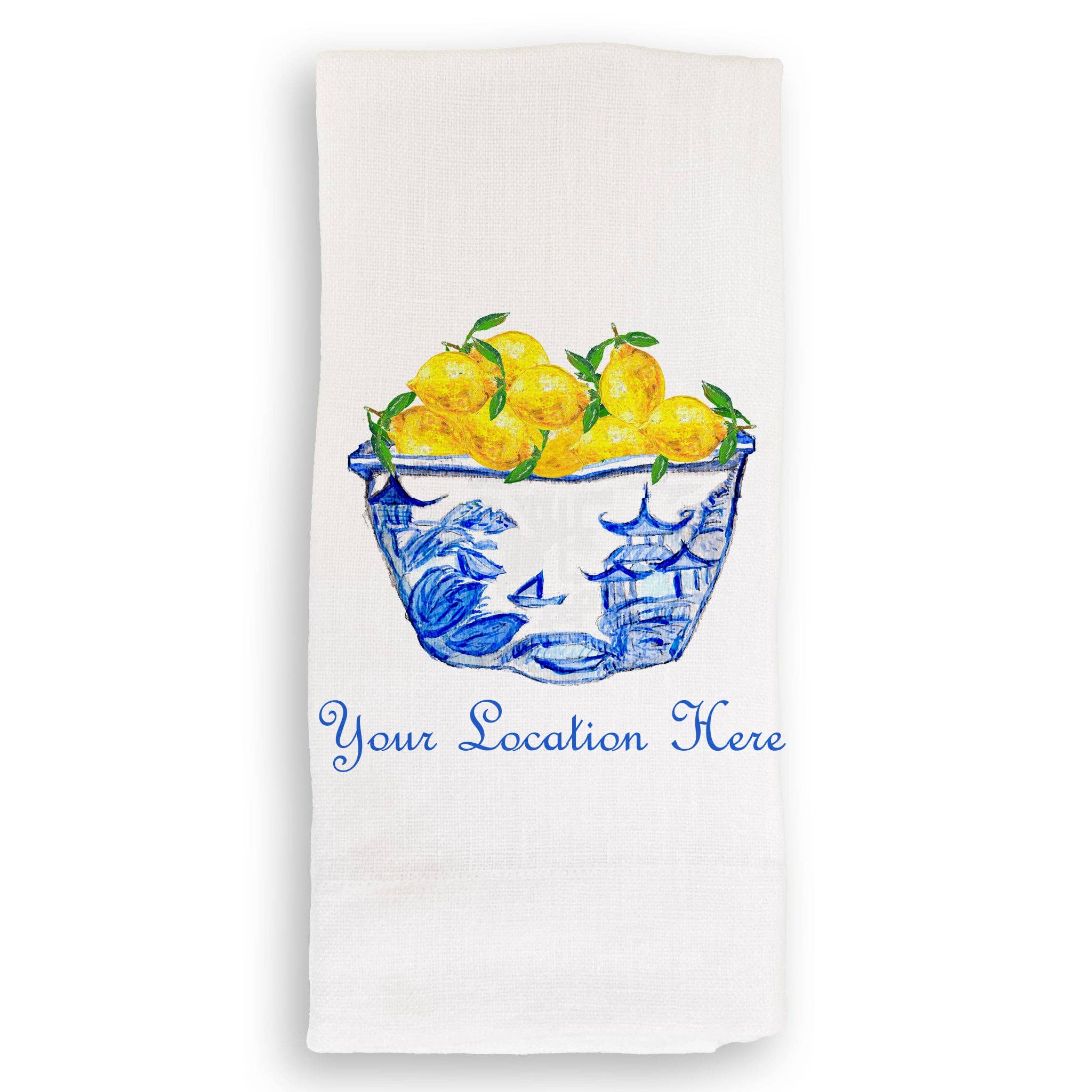 French Graffiti - Wholesale Tea Towel - Blue & White Bowl with Lemons and Location2