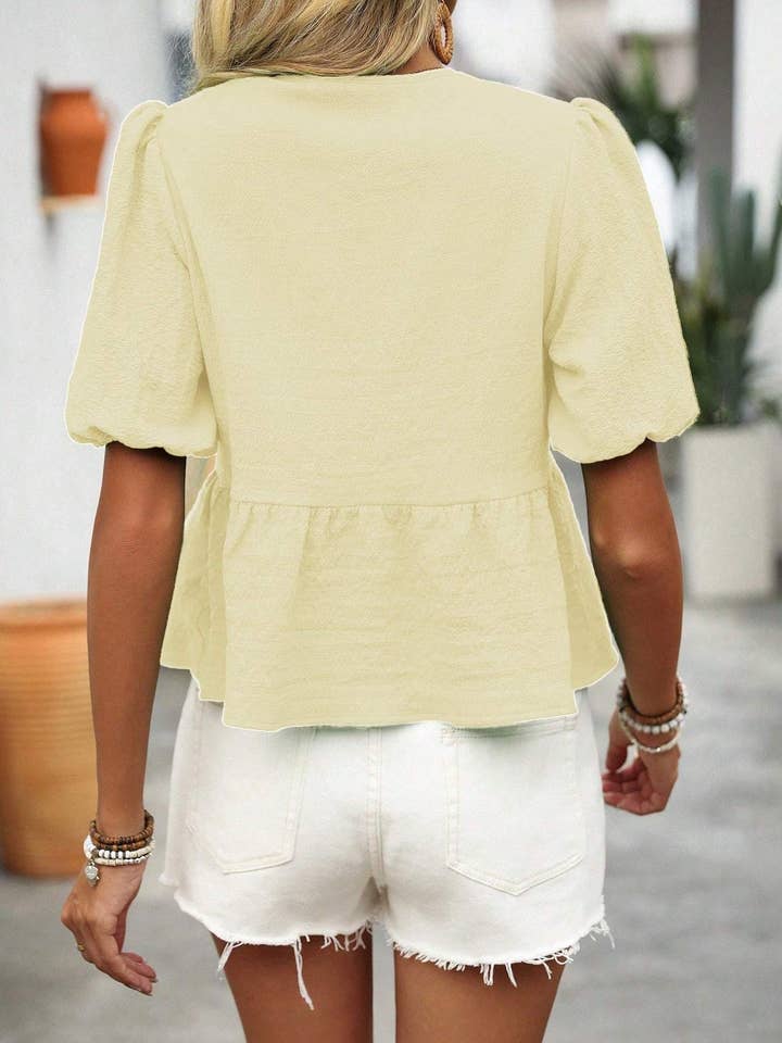 Flarix - Wholesale Blouse – Women’s - sleeve shirt with tie and puff sleeves summer21