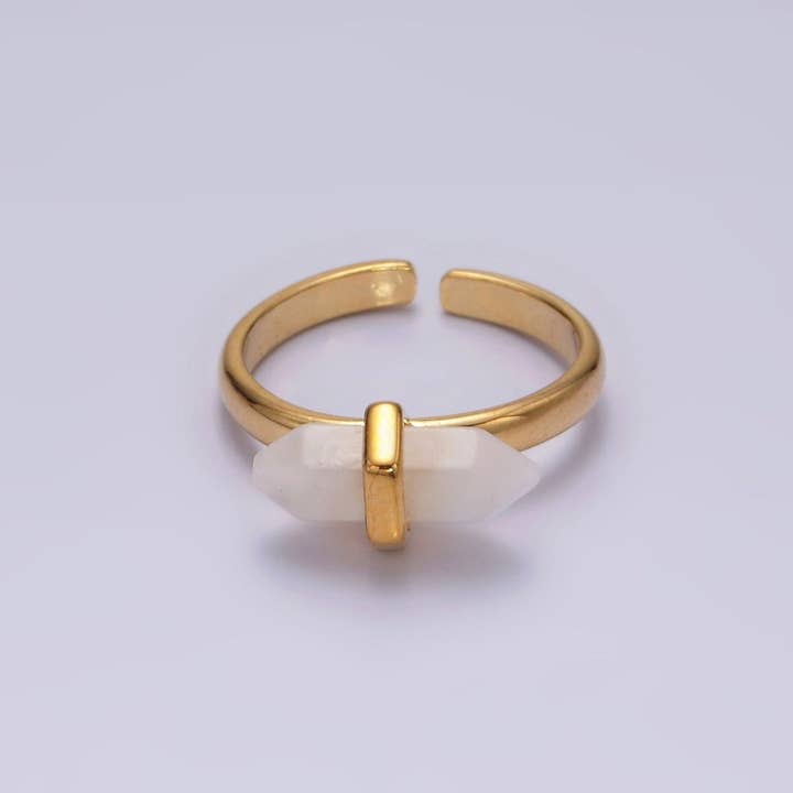 Aim Eternal - Wholesale Single Stone/Solitaire Ring - 14K Gold Filled Natural Gemstone Pointed Wand Ring | O688 - O697