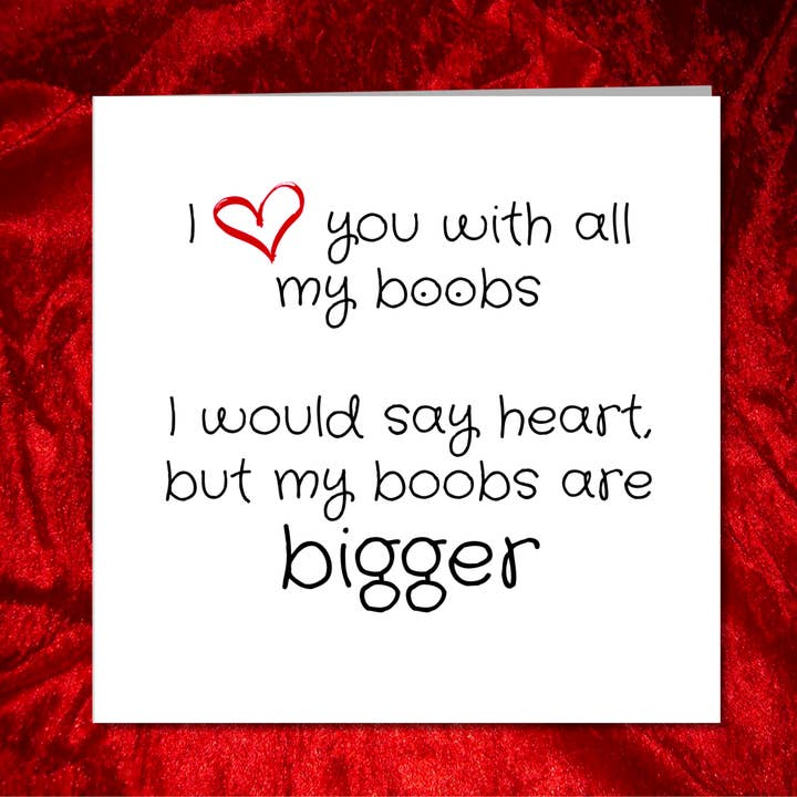 Swizzoo Cards - Vendita all'ingrosso Biglietti per San Valentino - Biglietto con scritta «I love you», per compleanno, anniversario, San Valentino, per fidanzato, marito e moglie. Divertente carta per adulti maleducata e impertinente. Cuore, seni, seni2