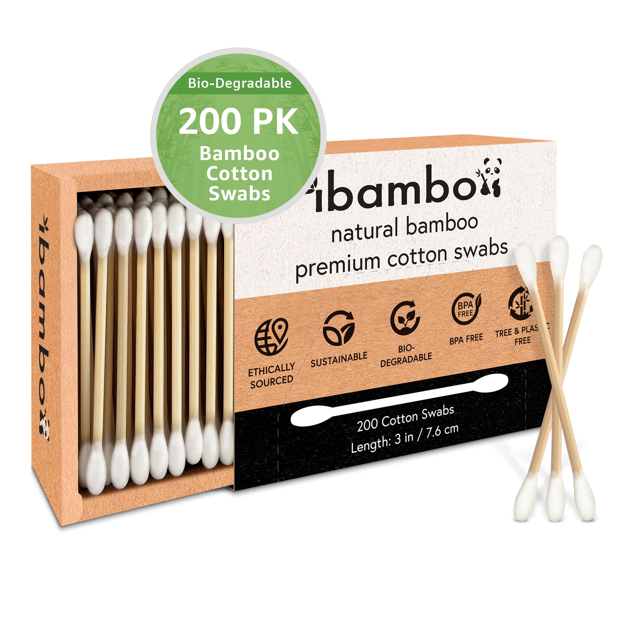 Ibambo - Wholesale Cotton Swab/Q-Tip - Ibambo Bamboo Cotton Swabs - 200 Pack 0