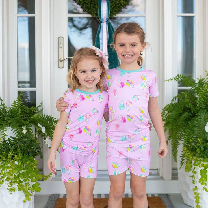 Pink Snowcones Two Piece Pajama Short Set for wholesale by Sweet Bay Clothing