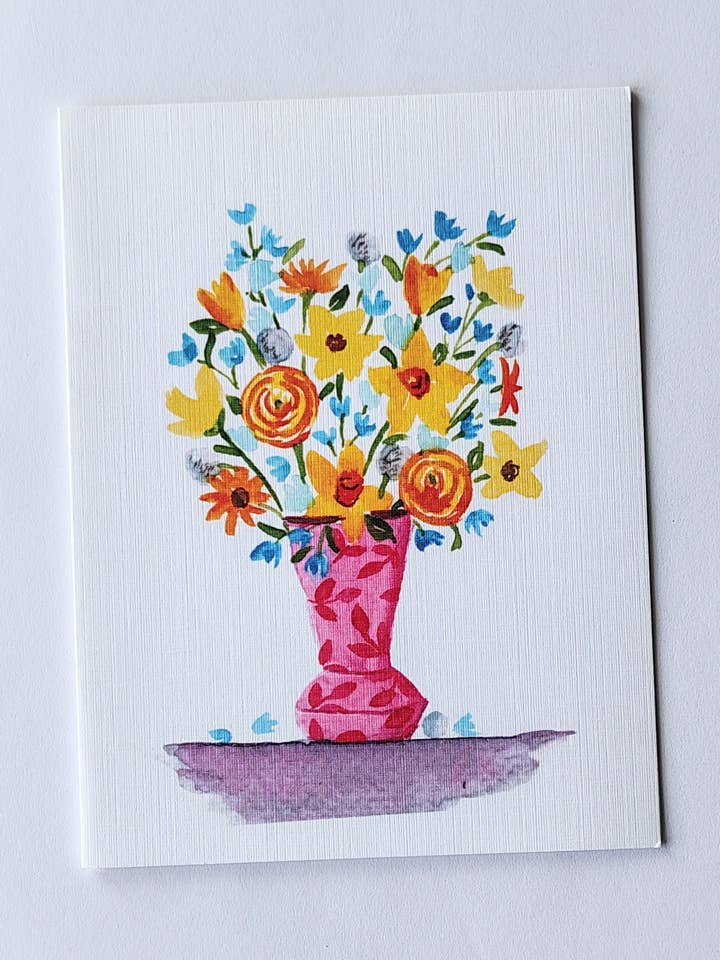 Rosa vas med påskliljor Hälsningskort| Blomsterkort| Allmänt för wholesale av Artcolorworks