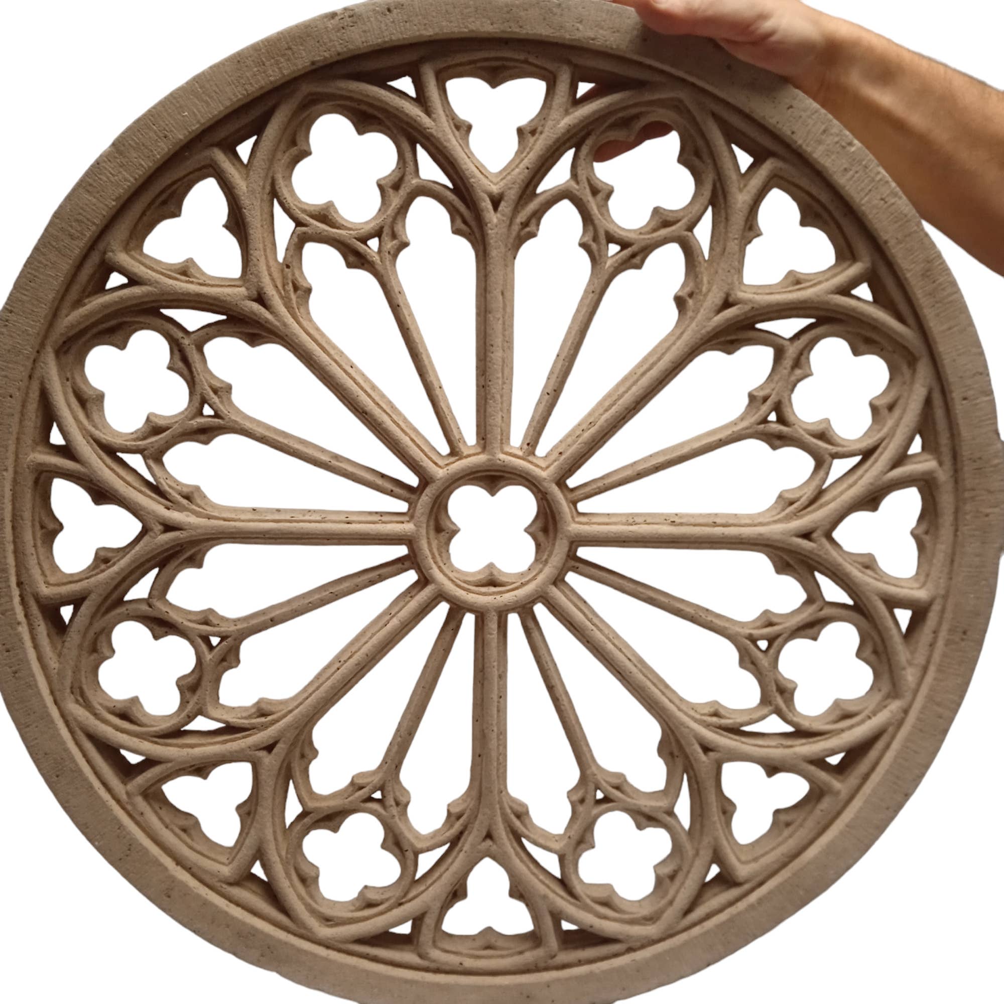 Relief de Pierre – Arte de parede dimensional/3D por atacado – Rosácea gótica da Catedral de Metz em pedra esculpida6