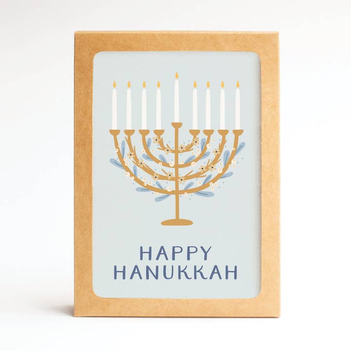 Joyeux Hanukkah Floral Menorah Ensemble de 10 Cartes de Vœux Pliées pour la vente par Easyhand Goods – formerly Onderkast