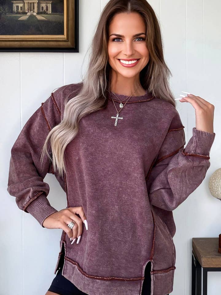 LALALOO Mineral Wash Reverse Seam Tröja för wholesale av LALA LOO