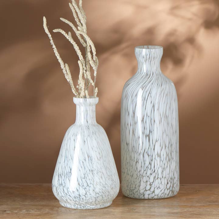 ExpoBazaar - Wholesale Vase - Ivory Splutter Glass Vase - 4X10"