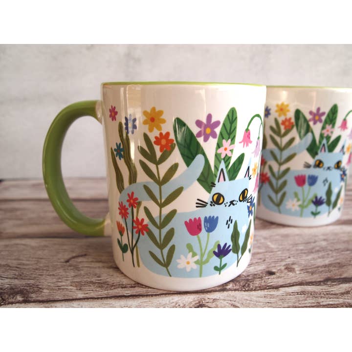 I LIKE CATS - Wholesale Coffee mug - Colourful cats with flowers illustrated coffee mug8